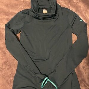 Nike Women's Dark Teal Cowl Neck Performance Top with Mint Accents